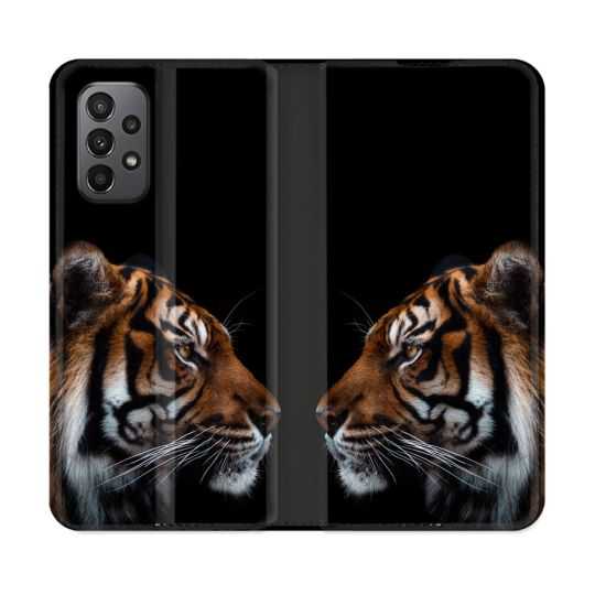 Housse cuir portefeuille Pour Samsung Galaxy A23 5G Animal Tigre Noir