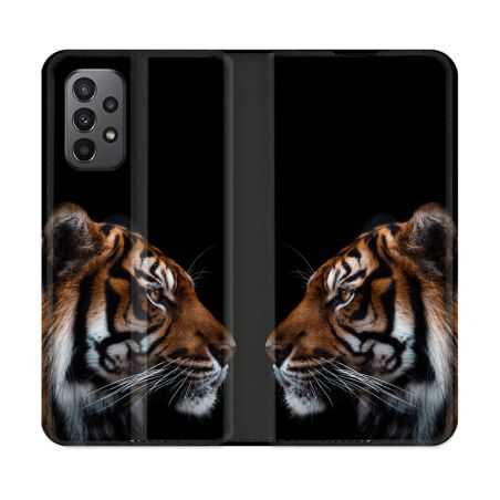 Housse cuir portefeuille Pour Samsung Galaxy A23 5G Animal Tigre Noir