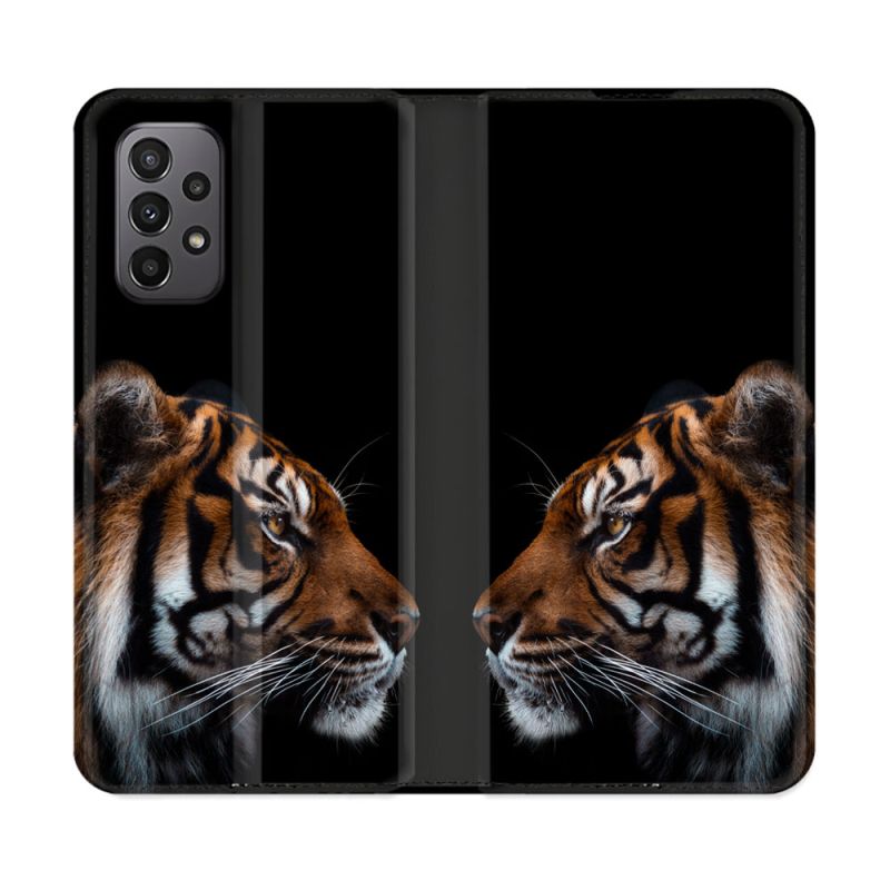 Housse cuir portefeuille Pour Samsung Galaxy A23 5G Animal Tigre Noir