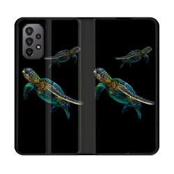 Housse cuir portefeuille Pour Samsung Galaxy A23 5G Animal Tortue Noire multicolore