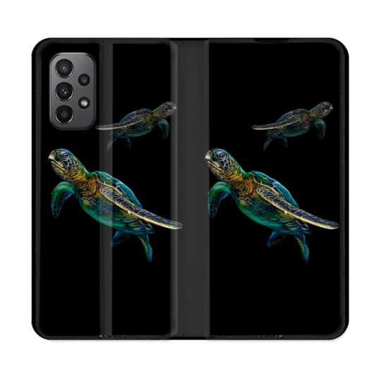 Housse cuir portefeuille Pour Samsung Galaxy A23 5G Animal Tortue Noire multicolore