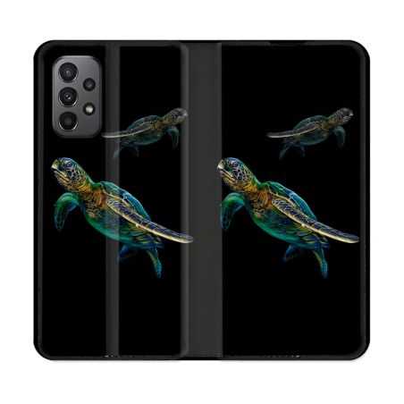 Housse cuir portefeuille Pour Samsung Galaxy A23 5G Animal Tortue Noire multicolore