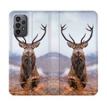 Housse cuir portefeuille Pour Samsung Galaxy A23 5G Chasse Chevreuil Montagne
