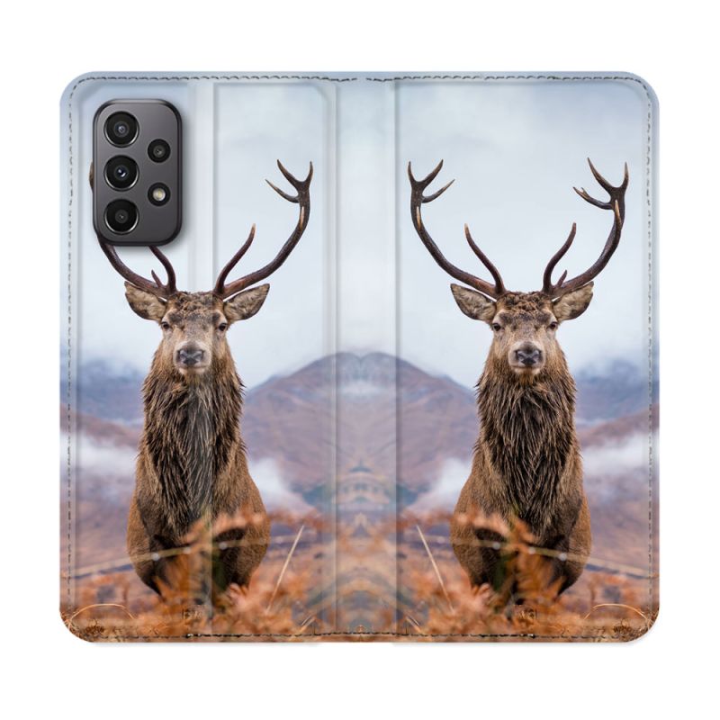 Housse cuir portefeuille Pour Samsung Galaxy A23 5G Chasse Chevreuil Montagne