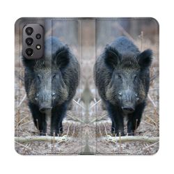 Housse cuir portefeuille Pour Samsung Galaxy A23 5G Chasse Sanglier Pin