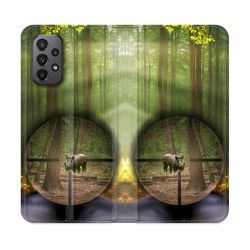 Housse cuir portefeuille Pour Samsung Galaxy A23 5G Chasse Sanglier Viseur