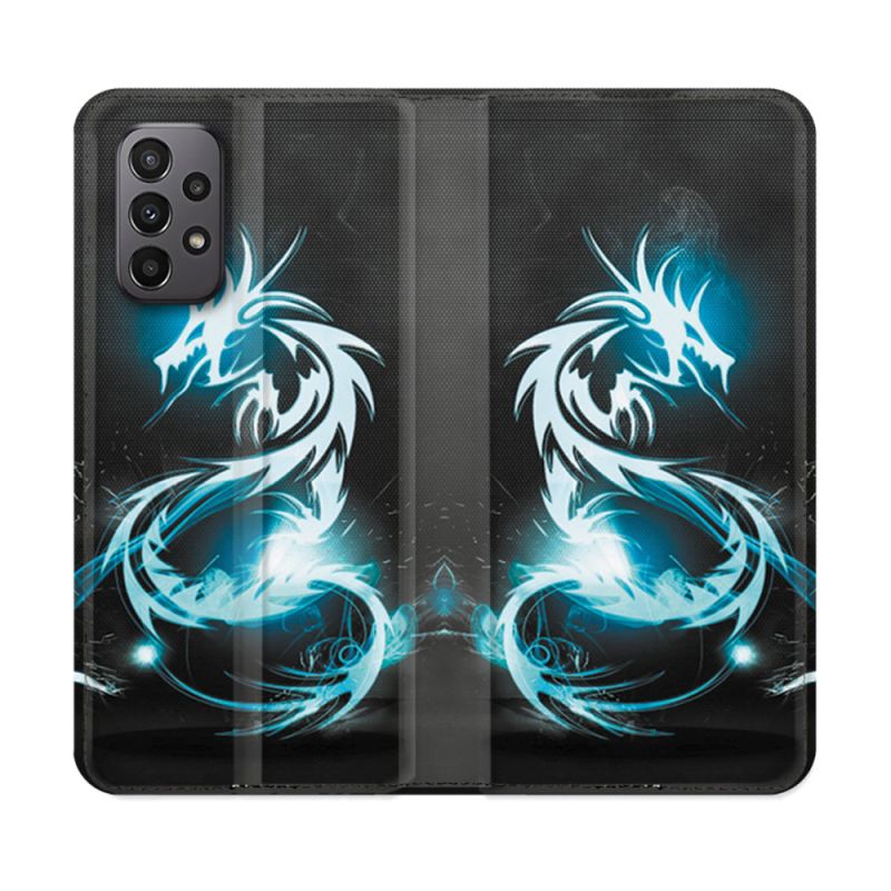 Housse cuir portefeuille Pour Samsung Galaxy A23 5G Fantastique Dragon Bleu