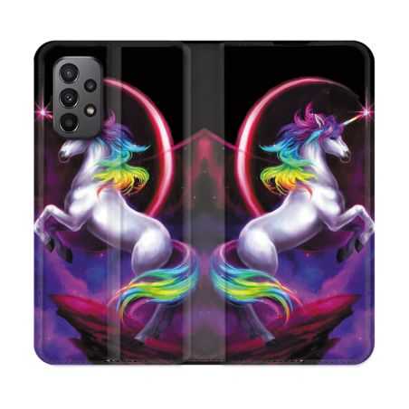 Housse cuir portefeuille Pour Samsung Galaxy A23 5G Fantastique Licorne Arc en ciel