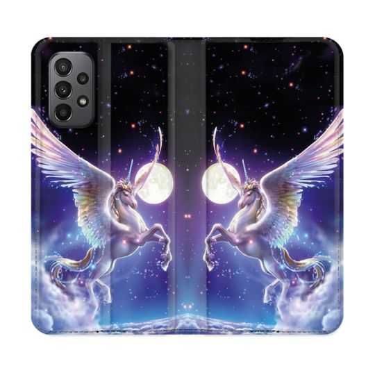 Housse cuir portefeuille Pour Samsung Galaxy A23 5G Fantastique Licorne Céleste