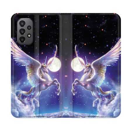 Housse cuir portefeuille Pour Samsung Galaxy A23 5G Fantastique Licorne Céleste