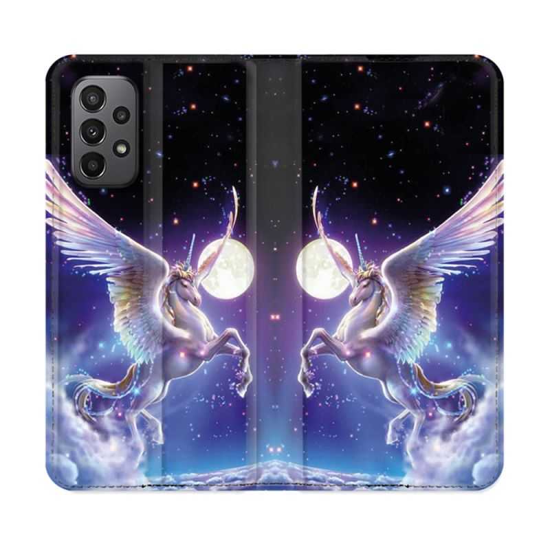 Housse cuir portefeuille Pour Samsung Galaxy A23 5G Fantastique Licorne Céleste