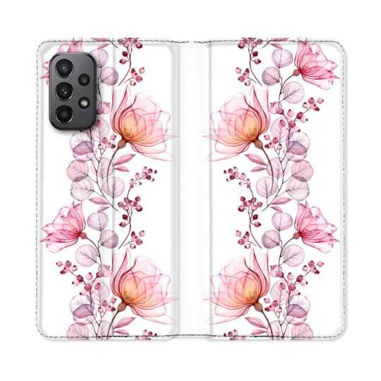 Housse cuir portefeuille Pour Samsung Galaxy A23 5G Fleur Eclosion