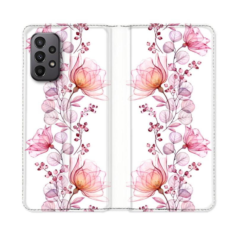 Housse cuir portefeuille Pour Samsung Galaxy A23 5G Fleur Eclosion