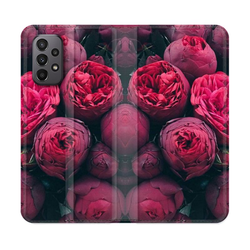 Housse cuir portefeuille Pour Samsung Galaxy A23 5G Fleur Pivoine