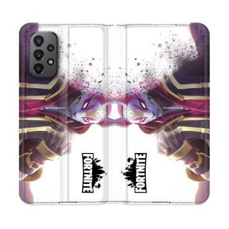 Housse cuir portefeuille Pour Samsung Galaxy A23 5G Fortnite Blanc