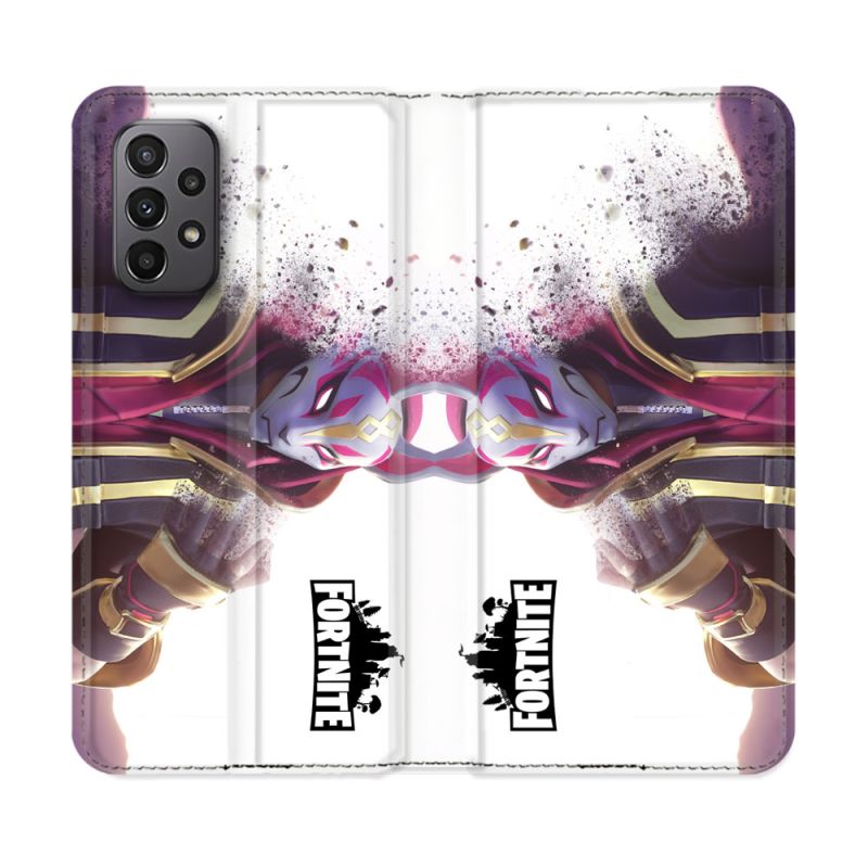 Housse cuir portefeuille Pour Samsung Galaxy A23 5G Fortnite Blanc