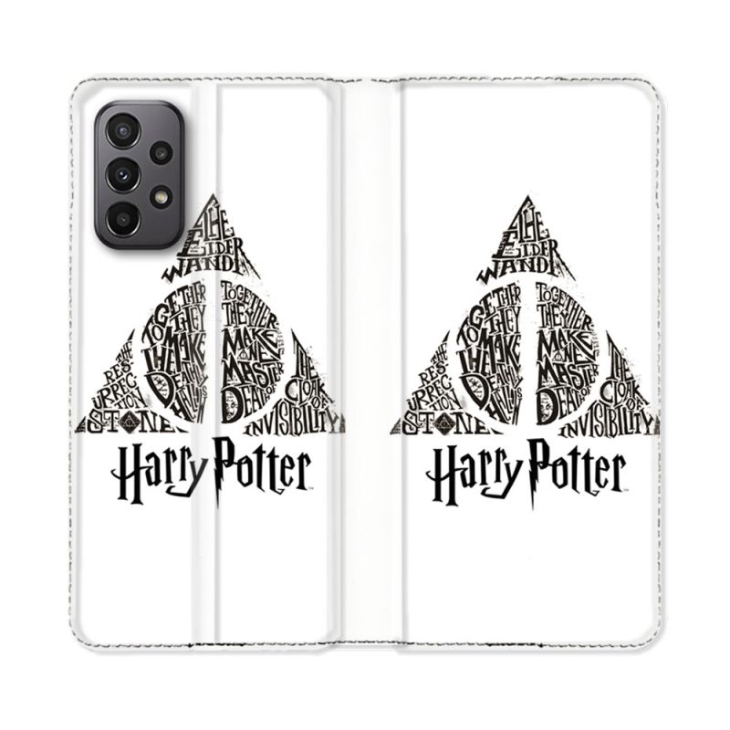 Housse cuir portefeuille Pour Samsung Galaxy A23 5G Harry Potter Hollows triangle Blanc