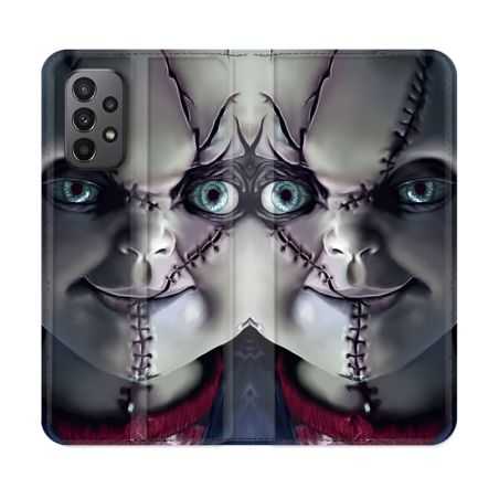 Housse cuir portefeuille Pour Samsung Galaxy A23 5G Horreur Chucky Cicatrice