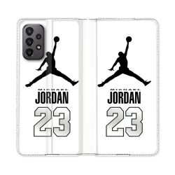 Housse cuir portefeuille Pour Samsung Galaxy A23 5G Jordan 23 Blanc
