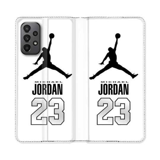 Housse cuir portefeuille Pour Samsung Galaxy A23 5G Jordan 23 Blanc