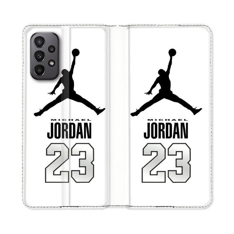 Housse cuir portefeuille Pour Samsung Galaxy A23 5G Jordan 23 Blanc