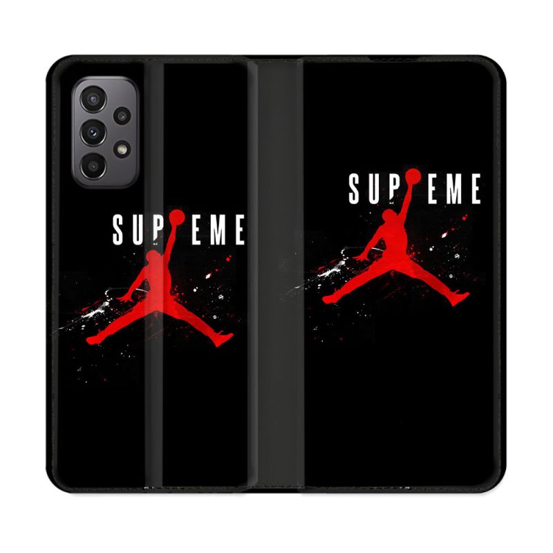 Housse cuir portefeuille Pour Samsung Galaxy A23 5G Jordan Supreme Noir