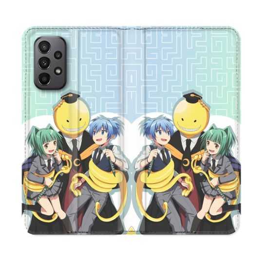 Housse cuir portefeuille Pour Samsung Galaxy A23 5G Manga Assassination Classroom Kuro Trio