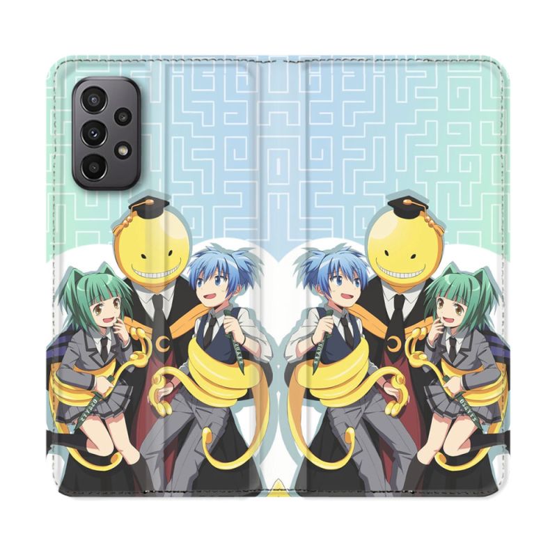 Housse cuir portefeuille Pour Samsung Galaxy A23 5G Manga Assassination Classroom Kuro Trio