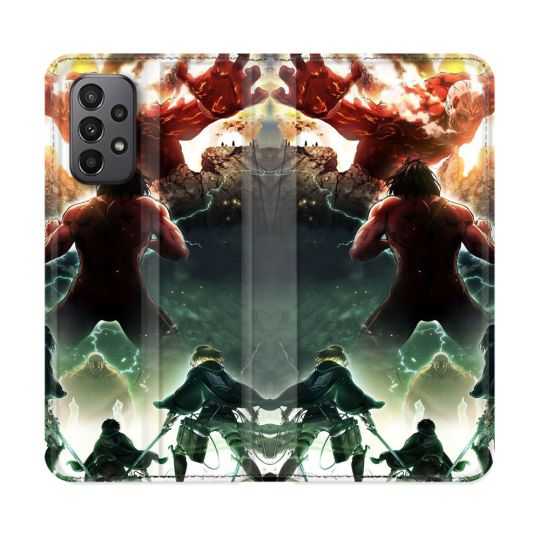 Housse cuir portefeuille Pour Samsung Galaxy A23 5G Manga Attaque Titans Combat