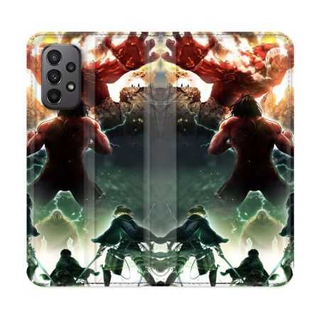 Housse cuir portefeuille Pour Samsung Galaxy A23 5G Manga Attaque Titans Combat