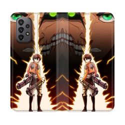 Housse cuir portefeuille Pour Samsung Galaxy A23 5G Manga Attaque Titans Eren Eclair