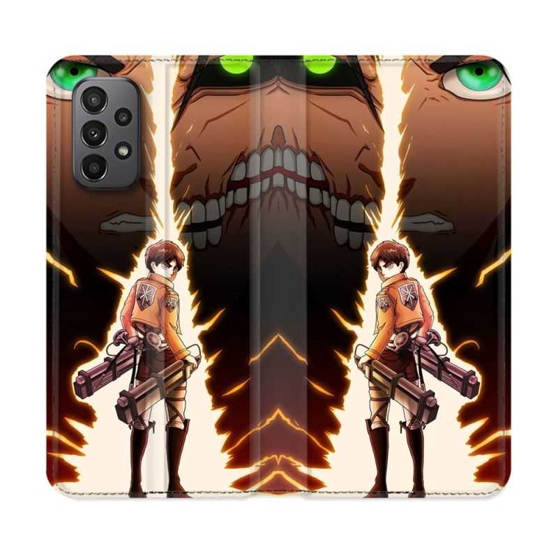 Housse cuir portefeuille Pour Samsung Galaxy A23 5G Manga Attaque Titans Eren Eclair