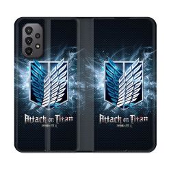 Housse cuir portefeuille Pour Samsung Galaxy A23 5G Manga Attaque Titans Noir