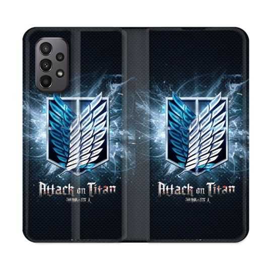 Housse cuir portefeuille Pour Samsung Galaxy A23 5G Manga Attaque Titans Noir