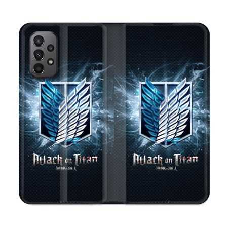 Housse cuir portefeuille Pour Samsung Galaxy A23 5G Manga Attaque Titans Noir