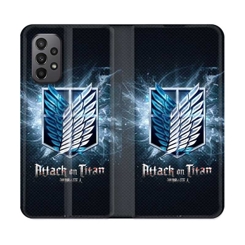 Housse cuir portefeuille Pour Samsung Galaxy A23 5G Manga Attaque Titans Noir