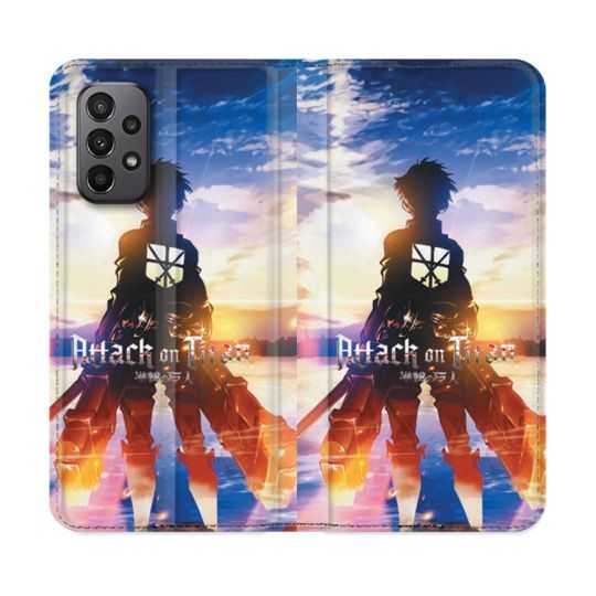 Housse cuir portefeuille Pour Samsung Galaxy A23 5G Manga Attaque Titans Soleil