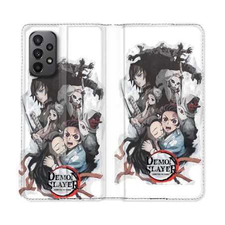 Housse cuir portefeuille Pour Samsung Galaxy A23 5G Manga Demon Slayer Blanc