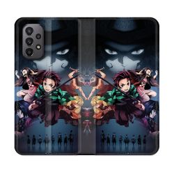 Housse cuir portefeuille Pour Samsung Galaxy A23 5G Manga Demon Slayer Noir