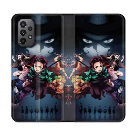 Housse cuir portefeuille Pour Samsung Galaxy A23 5G Manga Demon Slayer Noir