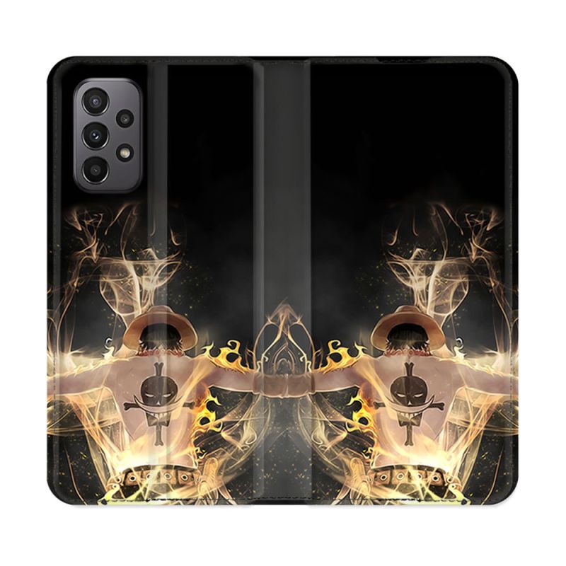 Housse cuir portefeuille Pour Samsung Galaxy A23 5G Manga One Piece Ace Noir