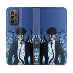 Housse cuir portefeuille Pour Samsung Galaxy A23 5G Manga Solo Leveling Sung Bleu