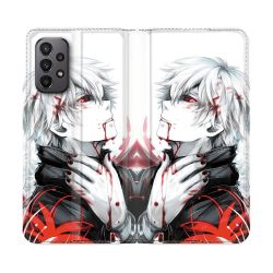 Housse cuir portefeuille Pour Samsung Galaxy A23 5G Manga Tokyo Ghoul Kaneki Blanc