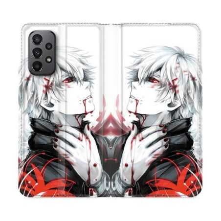 Housse cuir portefeuille Pour Samsung Galaxy A23 5G Manga Tokyo Ghoul Kaneki Blanc