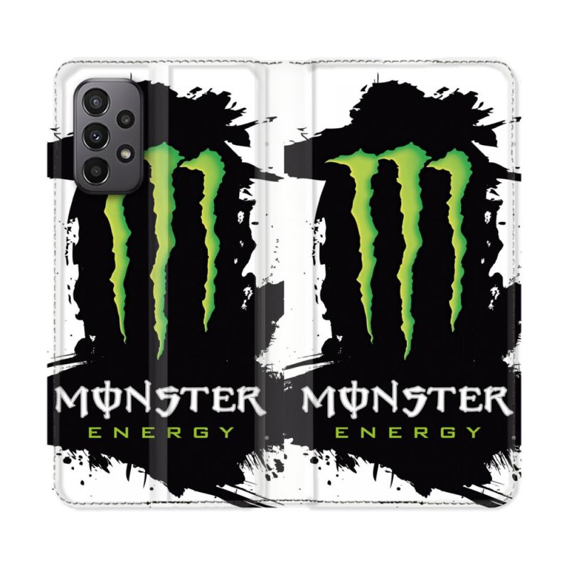 Housse cuir portefeuille Pour Samsung Galaxy A23 5G Monster Energy Tache