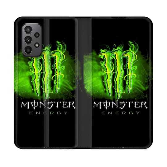 Housse cuir portefeuille Pour Samsung Galaxy A23 5G Monster Energy Vert