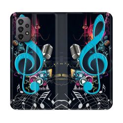Housse cuir portefeuille Pour Samsung Galaxy A23 5G Musique Cle Sol Bleu