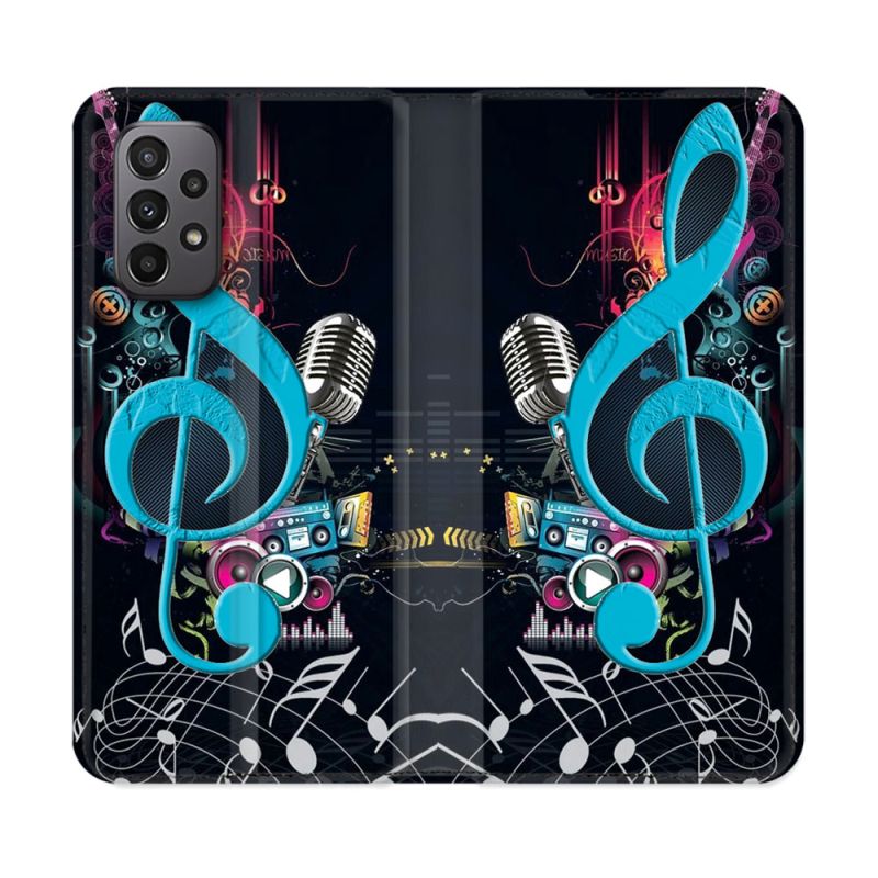 Housse cuir portefeuille Pour Samsung Galaxy A23 5G Musique Cle Sol Bleu