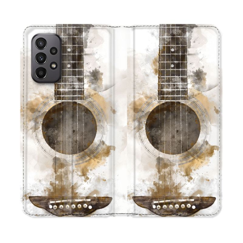 Housse cuir portefeuille Pour Samsung Galaxy A23 5G Musique Guitare Tag