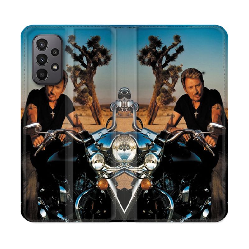 Housse cuir portefeuille Pour Samsung Galaxy A23 5G Musique Johnny Hallyday Moto
